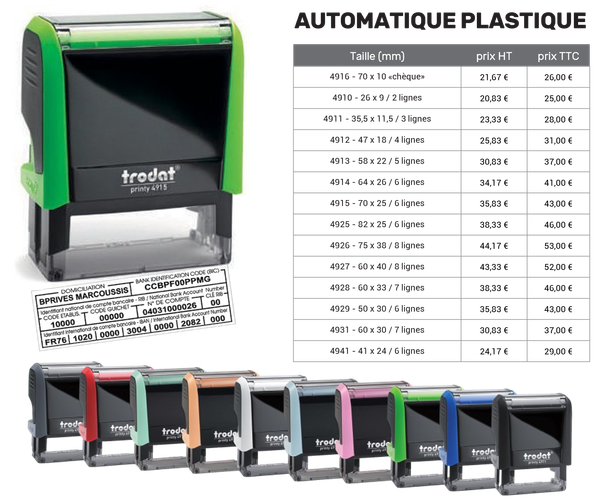 Tarifs Tampons 2026-01 AUTOMATIQUE PLASTIQUE