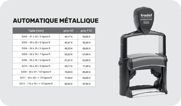 Tarifs Tampons 2026-01 AUTOMATIQUE MÉTALLIQUE