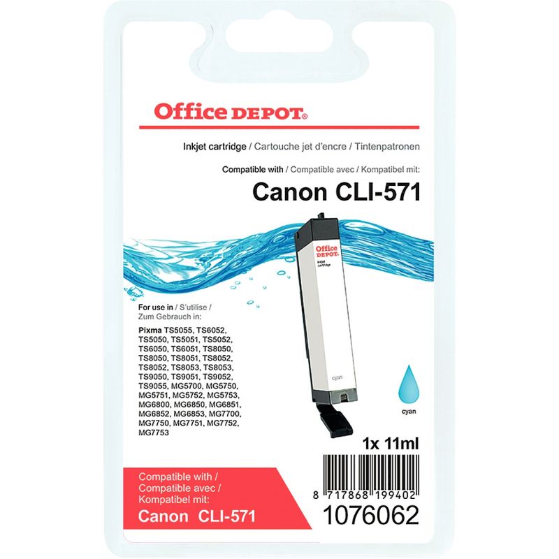Cartouche jet d'encre compatible Office Dépot équivalent Canon CLI571C cyan