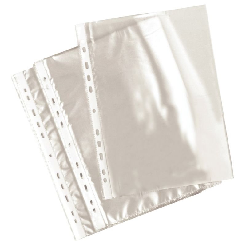 Sachet de 100 pochettes perforées en polypropylène lisse 5/100ème format A4  à classer