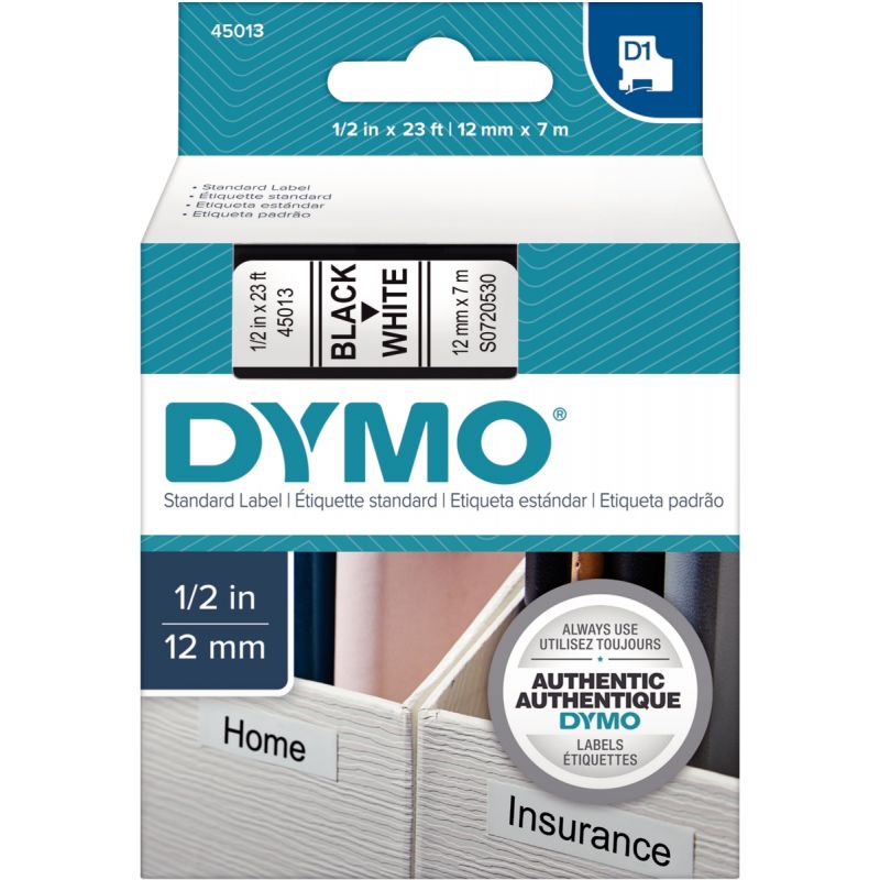 Recharges d'étiquettes Dymo 12 mm x 4 m Blanc - Trombones et attaches -  Achat & prix