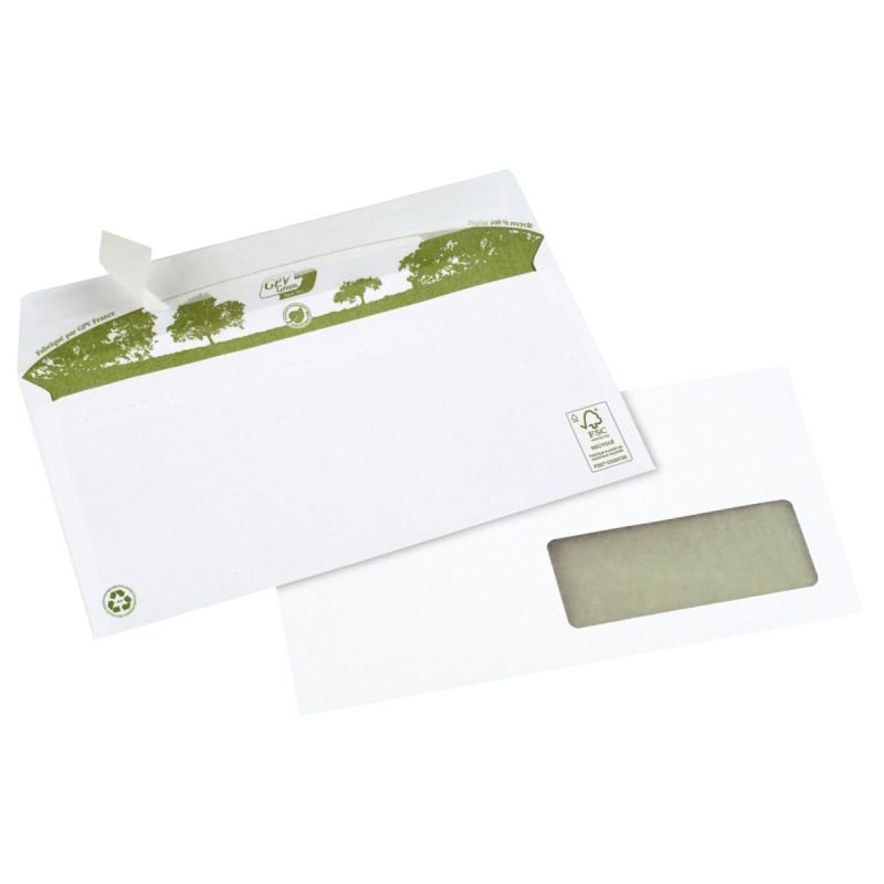Gpv Boîte de 500 enveloppes blanches DL 110x220 80g/m² bande de