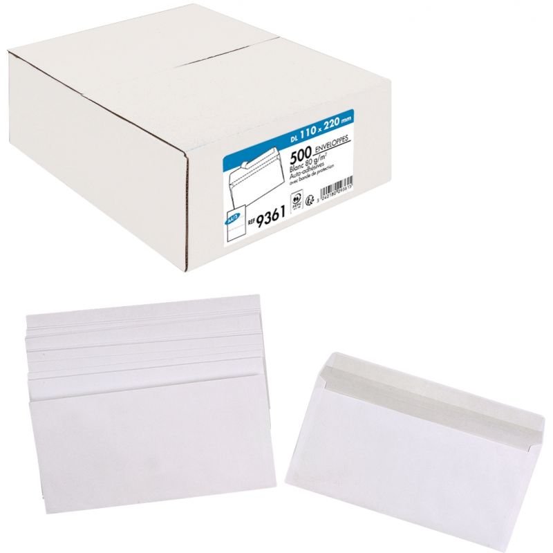Achetez Boîte de 500 enveloppes blanches DL 110x220 80g/m² bande