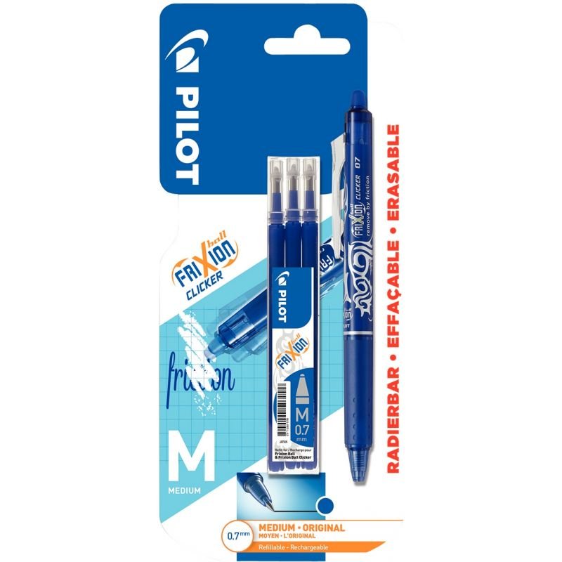 Pack 1 stylo CLIKER + 3 sets 3 recharges + 1 gomme PILOT FRIXION