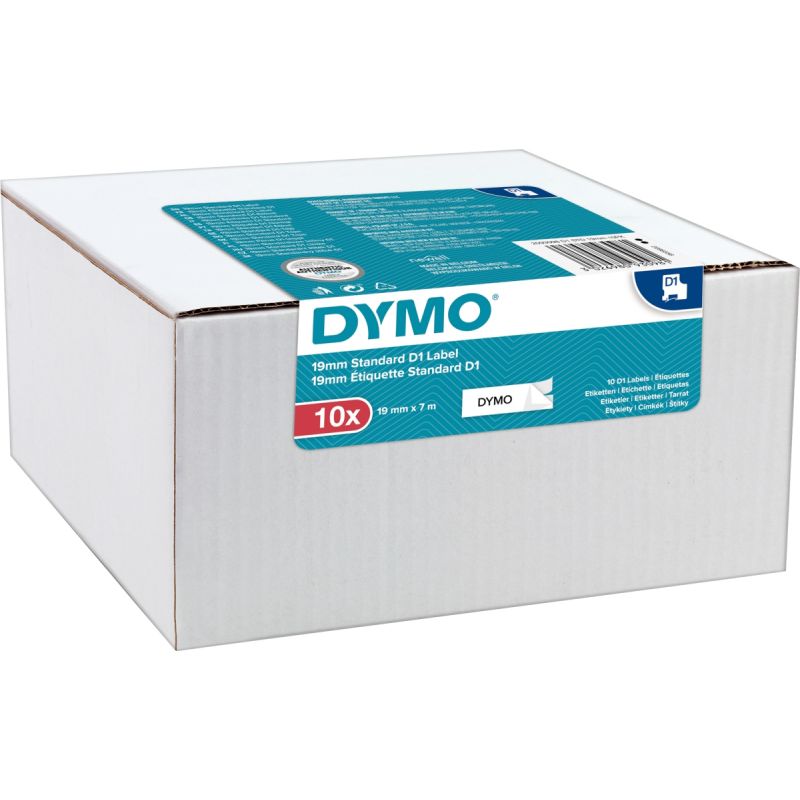 Pack de 10 recharges Dymo D1 19mm noir sur blanc