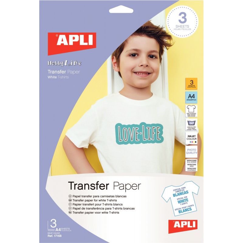 Pochette de 3 feuilles papier transfert APLI A4